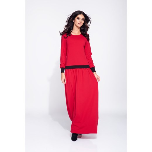 Długa czerwona sukienka dresowa ze ściągaczem