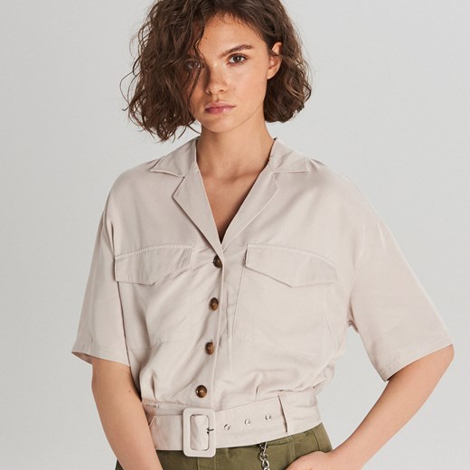 Koszula damska Cropp z krótkimi rękawami casual bez kołnierzyka 