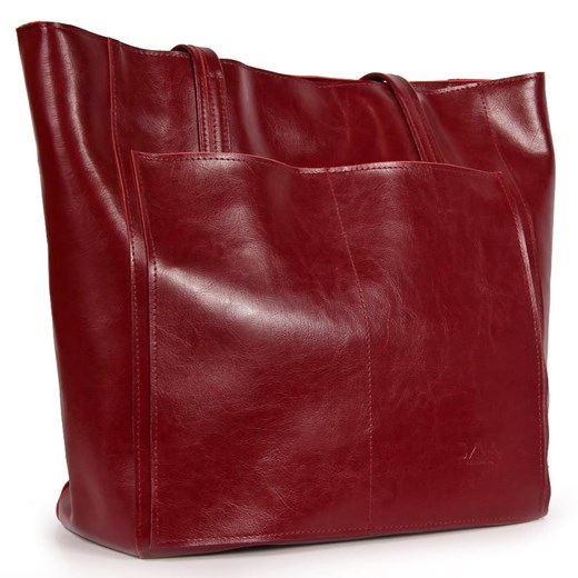 Czerwona shopper bag Dan-A elegancka duża ze skóry bez dodatków 