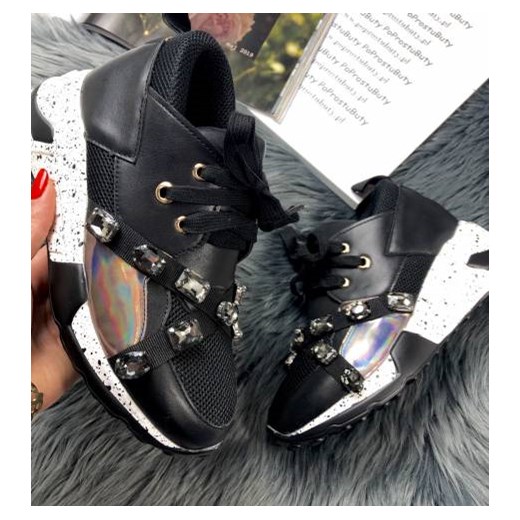Buty sportowe damskie Lu Boo sneakersy granatowe w eleganckim stylu sznurowane płaskie 