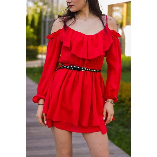 Sukienka Gianna Butik na randkę mini czerwona casualowa wiosenna 