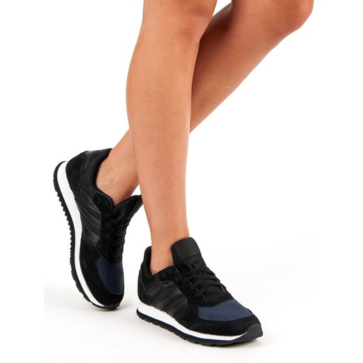 Buty sportowe damskie granatowe Adidas ze skóry bez wzorów sznurowane na platformie 