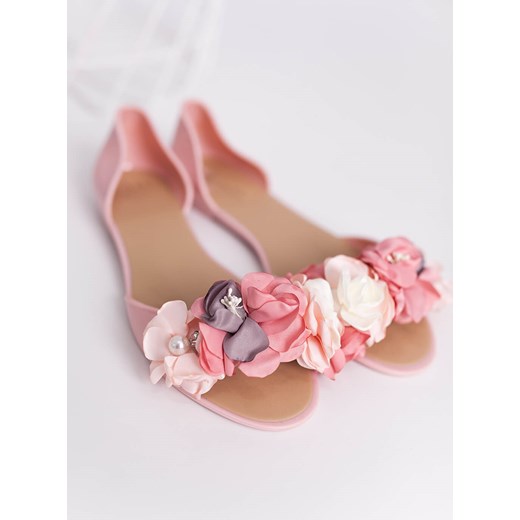 Selfieroom sandały damskie różowe casual bez zapięcia na płaskiej podeszwie w kwiaty 