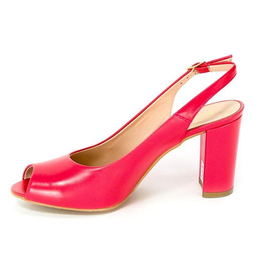 Sandały damskie Sala eleganckie czerwone na obcasie z klamrą gładkie 