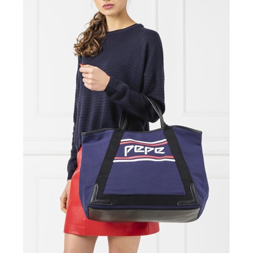 Shopper bag Pepe Jeans z nadrukiem na ramię 