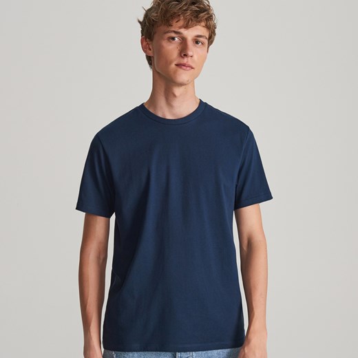 Reserved - Gładki T-shirt - Granatowy  Reserved XL 