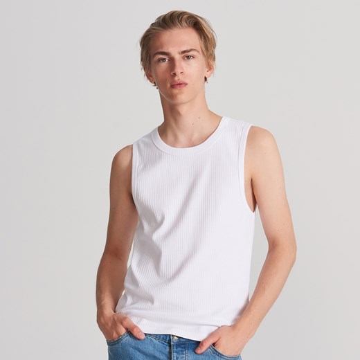 T-shirt męski biały Reserved bez wzorów bez rękawów 