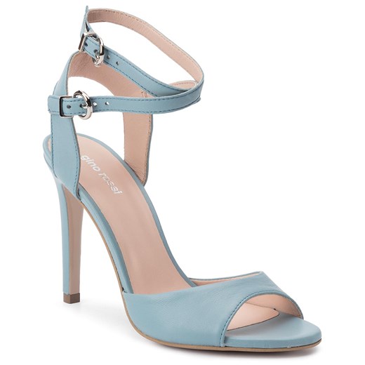 Sandały damskie Gino Rossi bez wzorów na wysokim obcasie niebieskie na szpilce eleganckie z klamrą 