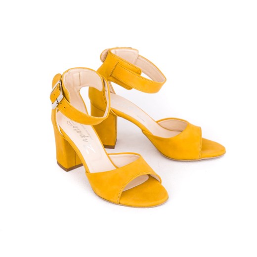 Sandały damskie żółte Zapato eleganckie gładkie ze skóry na wysokim obcasie z klamrą 
