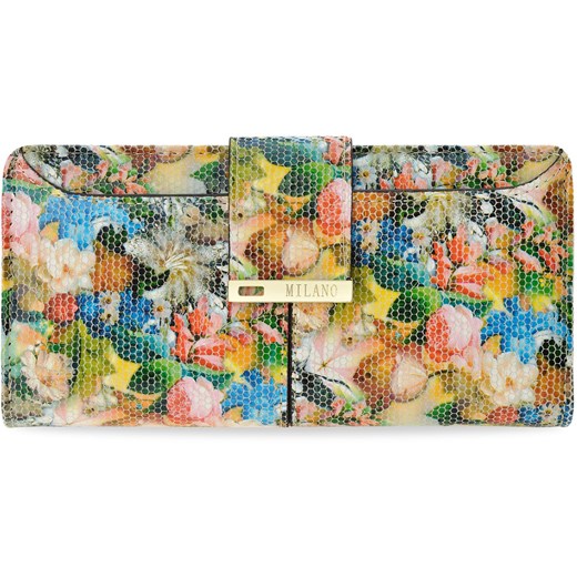Finezyjny portfel damski milano design duża portmonetka mini kopertówka florystyczny wzór kwiaty - wielokolorowy    world-style.pl
