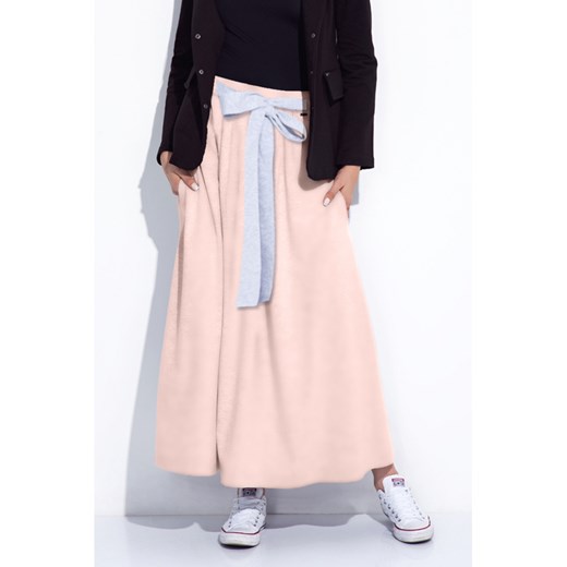 Długa dzianinowa spódnica ze swobodnie układającym się przodem oraz kieszeniami i wiązanym paskiem Bien Fashion  L ptakmoda.com