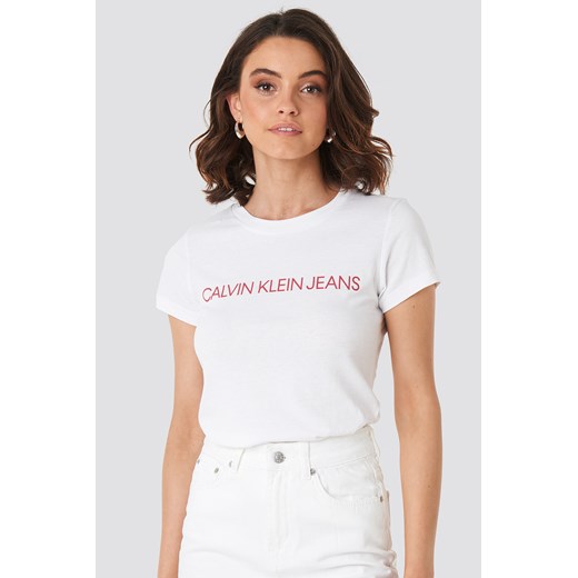 Bluzka damska biała Calvin Klein z okrągłym dekoltem z krótkim rękawem wiosenna 