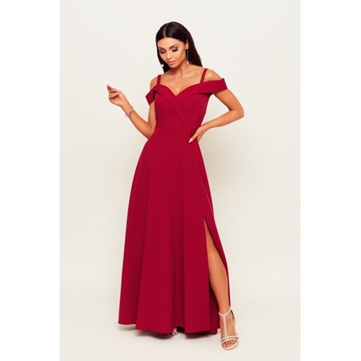 Sukienka czerwona Nifiko z odkrytymi ramionami maxi z krótkim rękawem na karnawał elegancka 