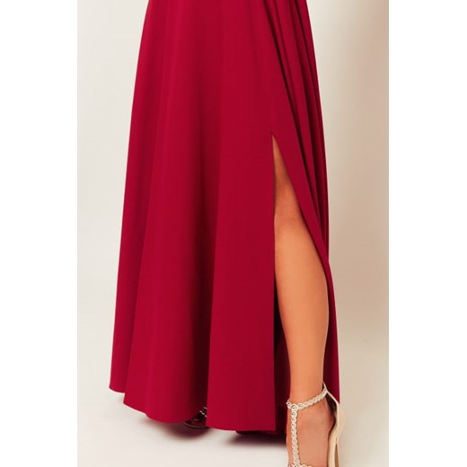 Sukienka Nifiko z odkrytymi ramionami z krótkim rękawem czerwona z elastanu 