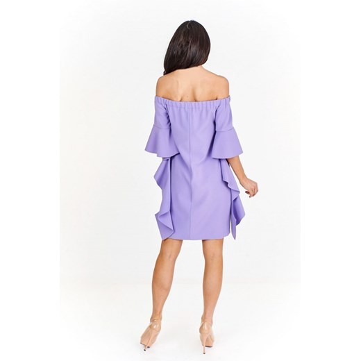 Sukienka fioletowa mini z odkrytymi ramionami 