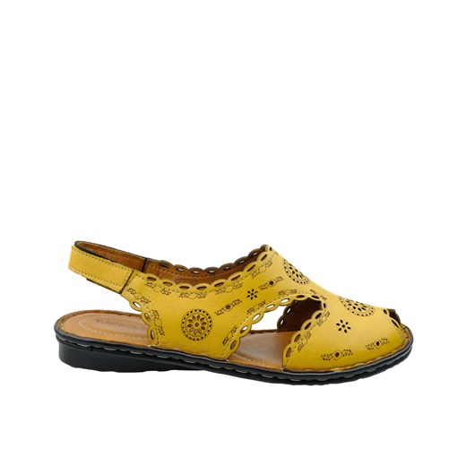 Żółte sandały damskie T.sokolski ze skóry na rzepy bez obcasa 