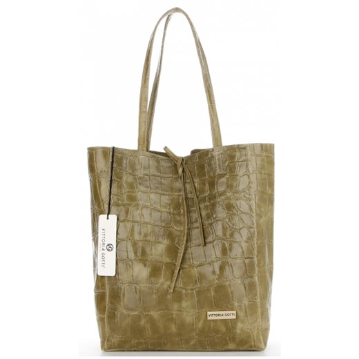 Shopper bag Vittoria Gotti z tłoczeniem bez dodatków ze skóry 