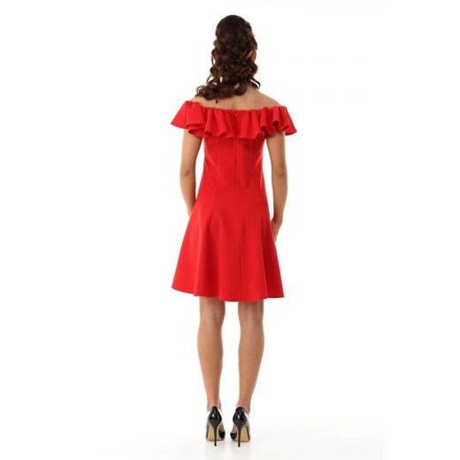 Sukienka gładka czerwona z krótkimi rękawami 