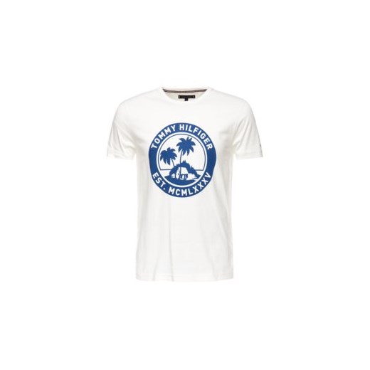 Biały t-shirt męski Tommy Hilfiger z nadrukami 