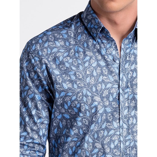 Koszula męska elegancka z długim rękawem K500 - granatowa/niebieska   L Ombre_Premium