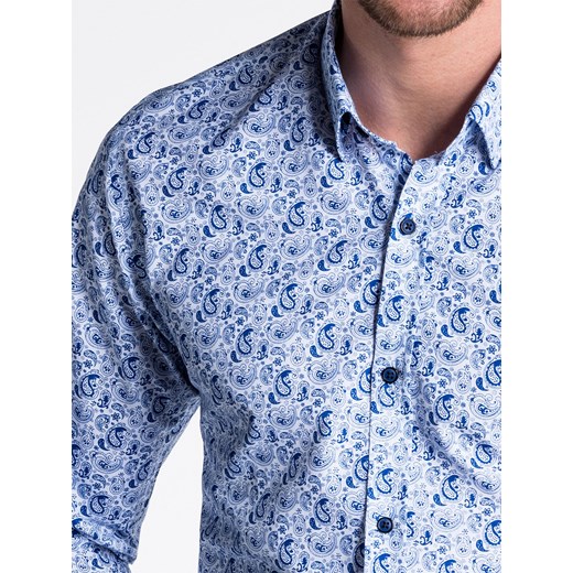 Koszula męska z długim rękawem w abstrakcyjnym wzorze niebieska 