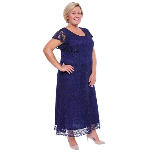 Długa sukienka w kolorze pruskiego błękitu   54 Modne Duże Rozmiary