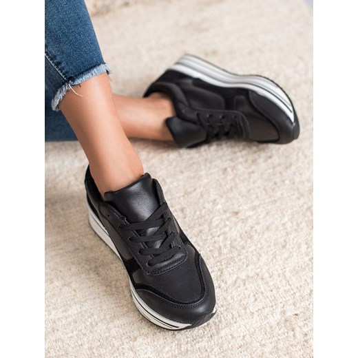 Buty sportowe damskie CzasNaButy sneakersy czarne młodzieżowe sznurowane 