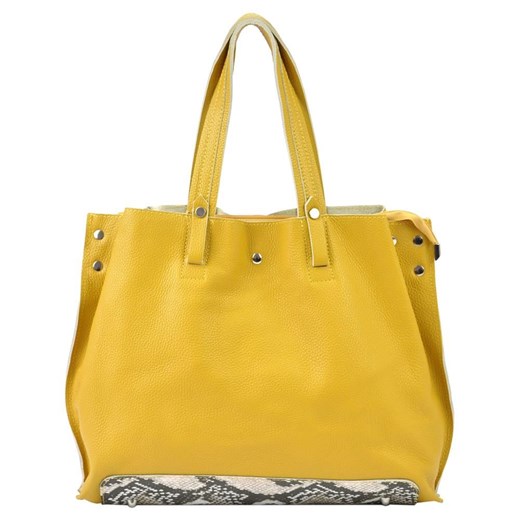 Patrizia Piu shopper bag skórzana żółta w stylu młodzieżowym duża 
