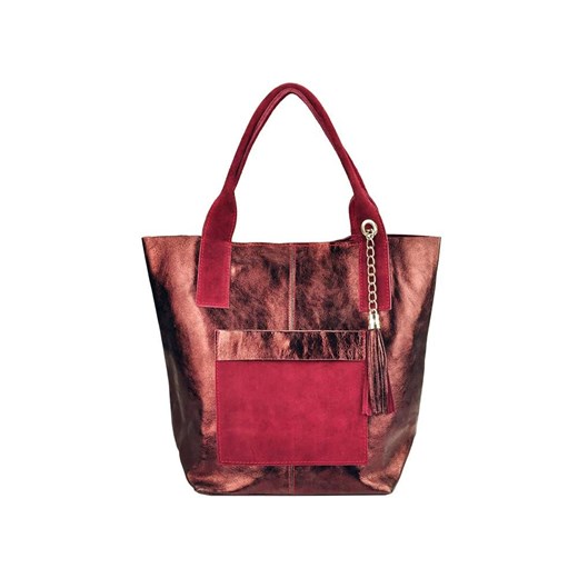 Shopper bag Patrizia Piu do ręki ze skóry czerwona w stylu młodzieżowym 