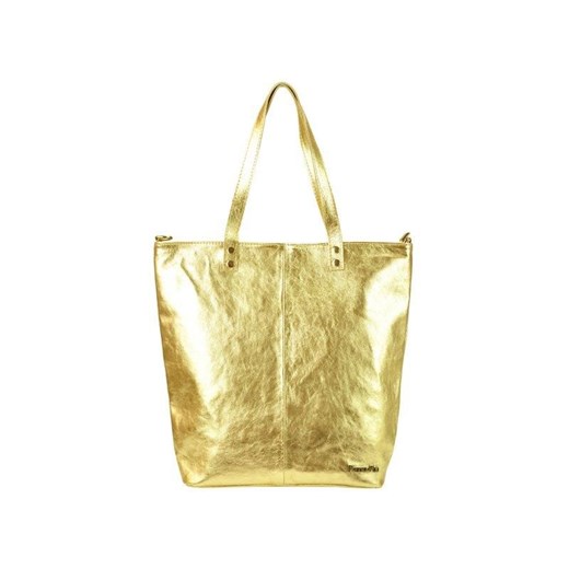 Shopper bag Patrizia Piu złota na ramię lakierowana młodzieżowa bez dodatków 