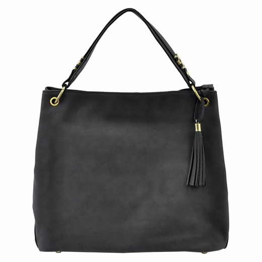 Shopper bag Pierre Cardin czarna z frędzlami duża na ramię 