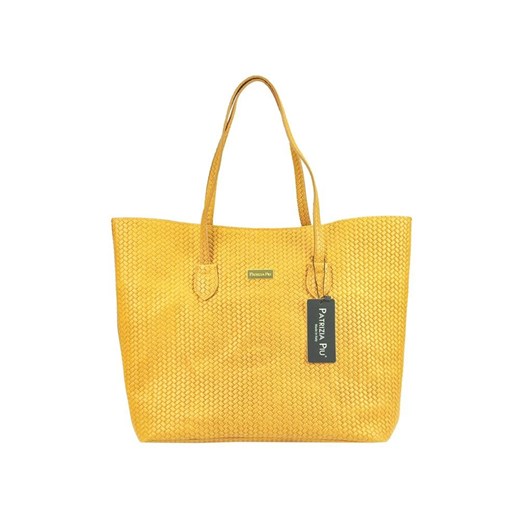 Shopper bag Patrizia Piu żółta skórzana ze zdobieniami duża 