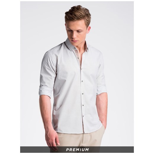 Koszula męska elegancka z długim rękawem K478 - biała/beżowa  Ombre XXL 