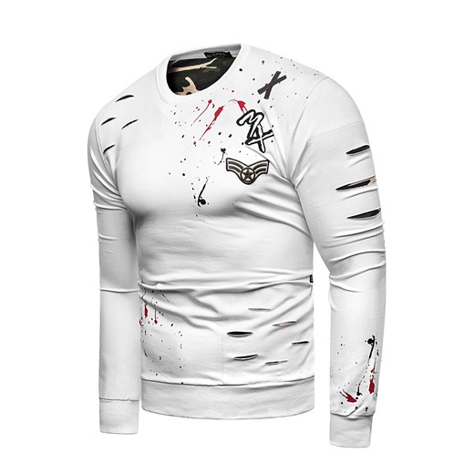 Bluza męska Risardi biała jesienna w abstrakcyjnym wzorze 