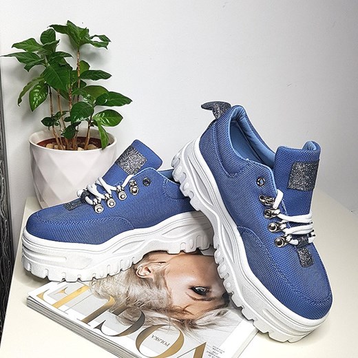Sneakersy damskie sznurowane niebieskie 