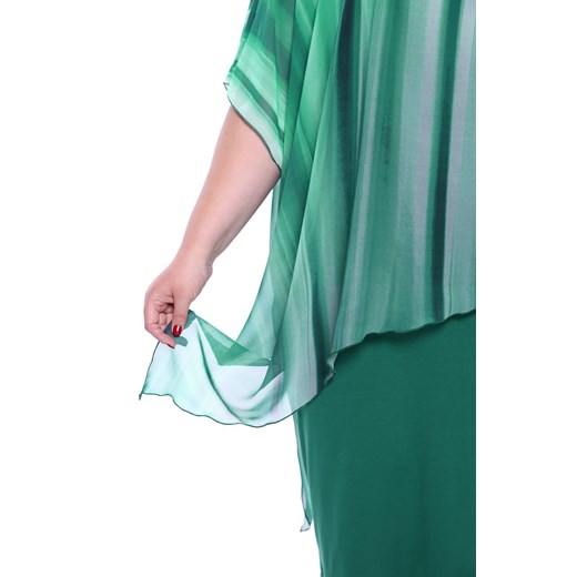 Sukienka midi z długim rękawem elegancka zielona w paski 