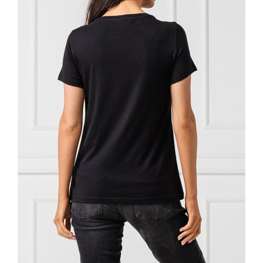 Bluzka damska Guess Jeans czarna z krótkim rękawem z okrągłym dekoltem 