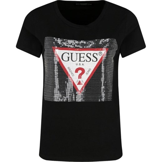 Bluzka damska Guess Jeans młodzieżowa z okrągłym dekoltem 