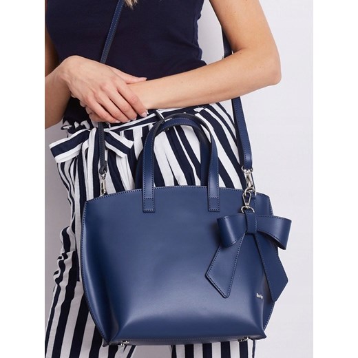 Shopper bag Rovicky duża elegancka niebieska na ramię skórzana 