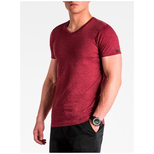 T-shirt męski bez nadruku S1041 - bordowy  Ombre XL 