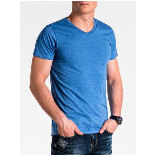 T-shirt męski bez nadruku S1041 - niebieski Ombre  S 