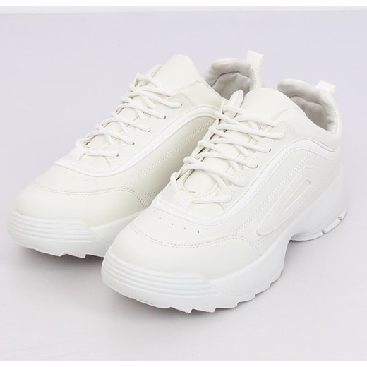 Sneakersy damskie Buty Butymodne ze skóry ekologicznej białe na płaskiej podeszwie bez wzorów 