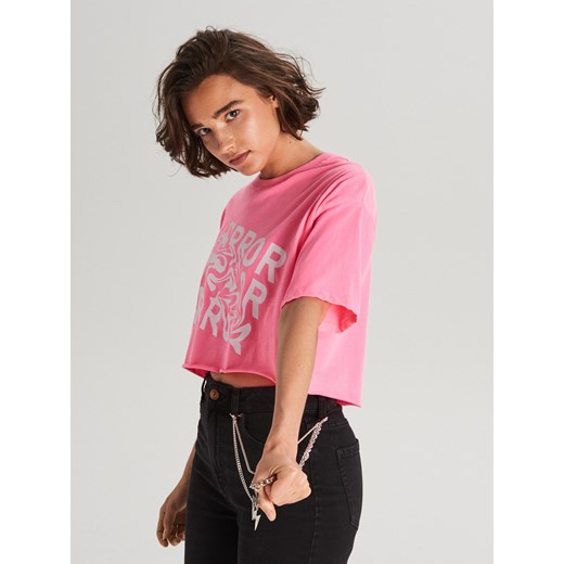 Bluzka damska różowa Cropp z okrągłym dekoltem młodzieżowa 
