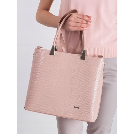 Shopper bag różowa Rovicky z tłoczeniem bez dodatków 
