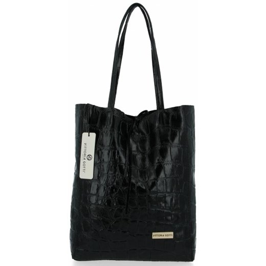 Shopper bag Vittoria Gotti czarna z tłoczeniem duża 
