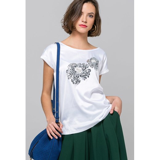 Bluzka damska Monnari w stylu glamour z okrągłym dekoltem z krótkim rękawem z wiskozy 