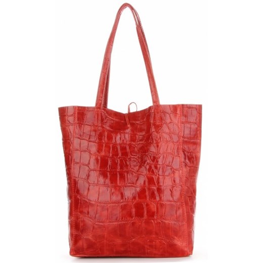 Vittoria Gotti shopper bag wakacyjna na ramię czerwona duża ze skóry 