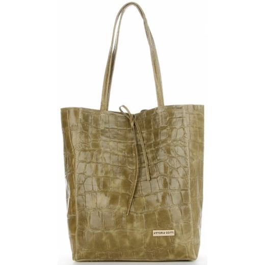Shopper bag Vittoria Gotti zielona ze skóry z tłoczeniem na ramię 