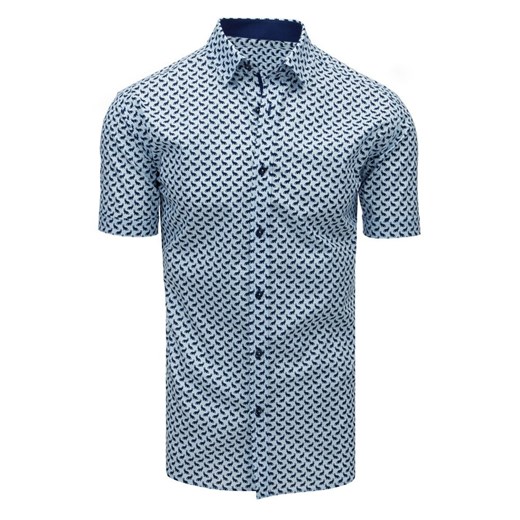Koszula męska we wzory z krótkim rękawem błękitna (kx0908)  Dstreet XL 