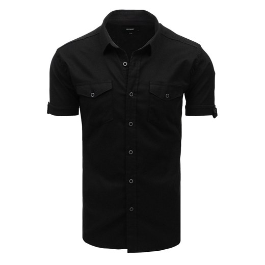 Koszula męska z krótkim rękawem czarna (kx0914)  Dstreet L  promocja 
